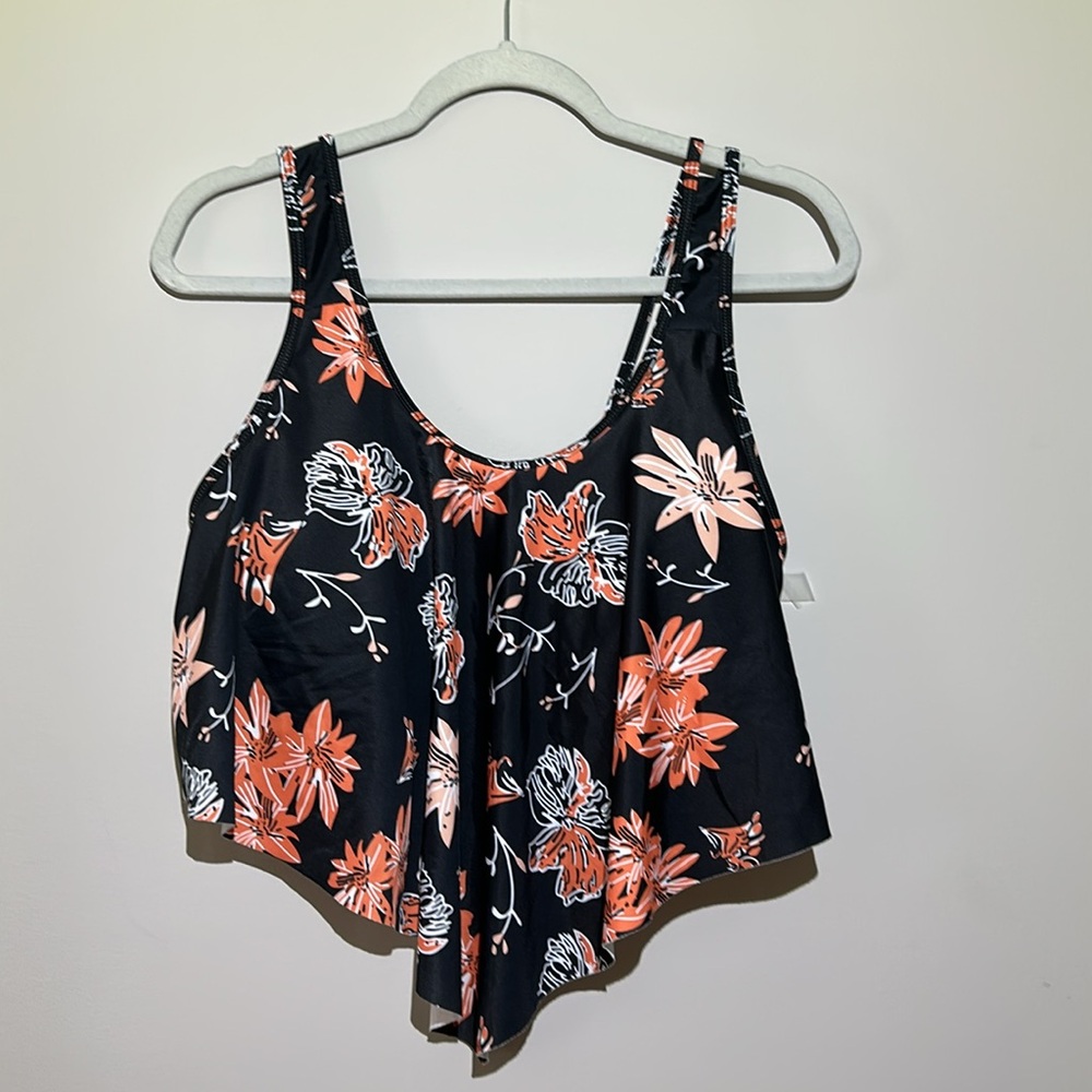 Floral Black and Orange Women's swim top